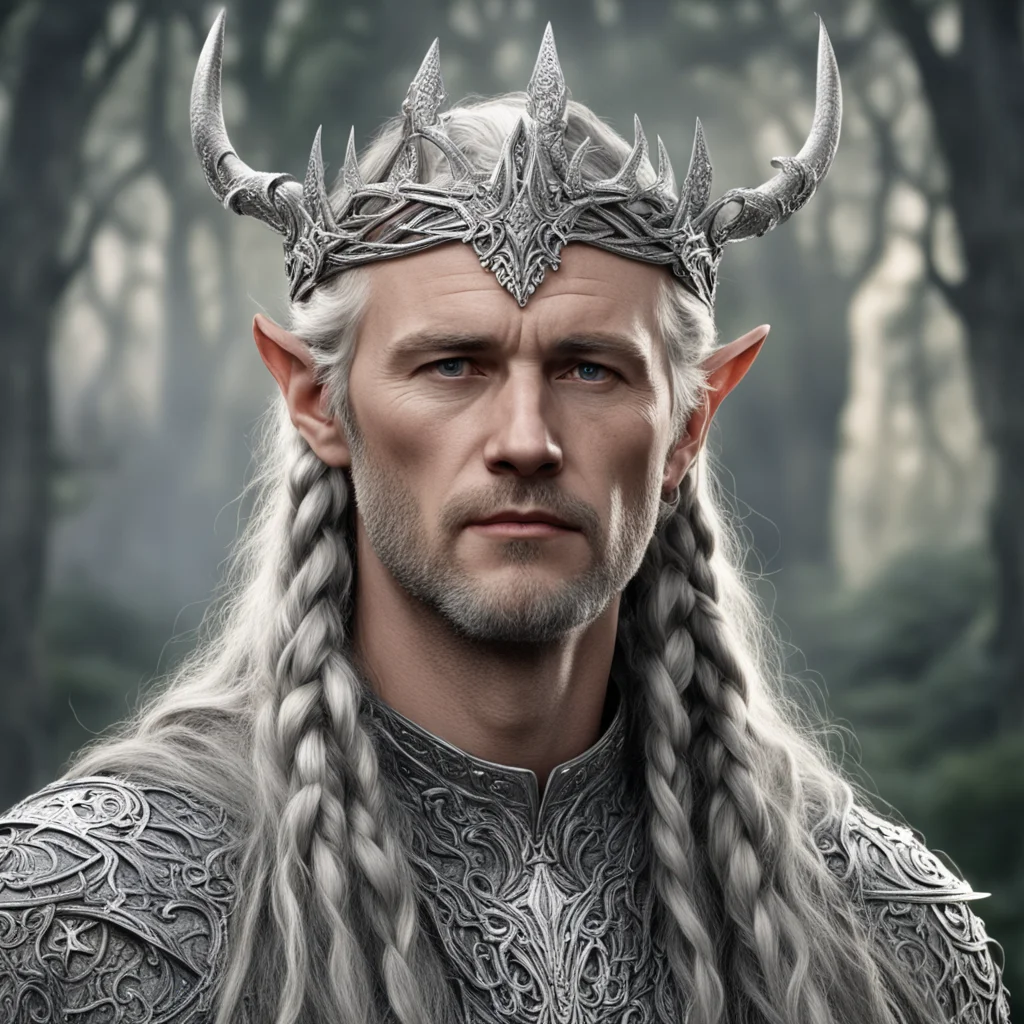 aitolkien king amdir with braids wearing silver stag elven circlet with diamonds amazing awesome portrait 2