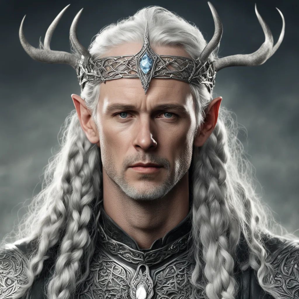 aitolkien king amdir with braids wearing silver stag elven circlet with diamonds good looking trending fantastic 1