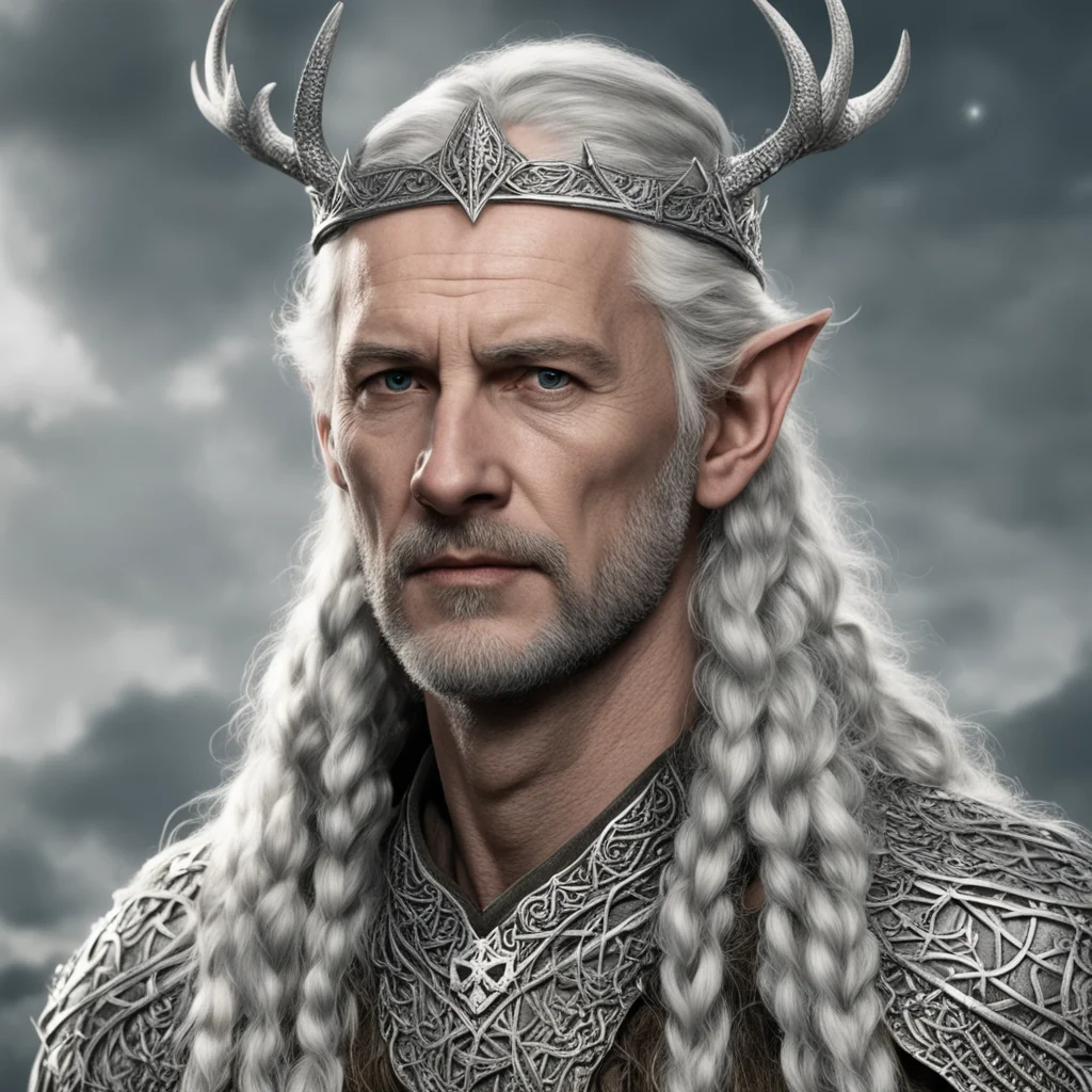 aitolkien king amdir with braids wearing silver stag elven circlet with diamonds