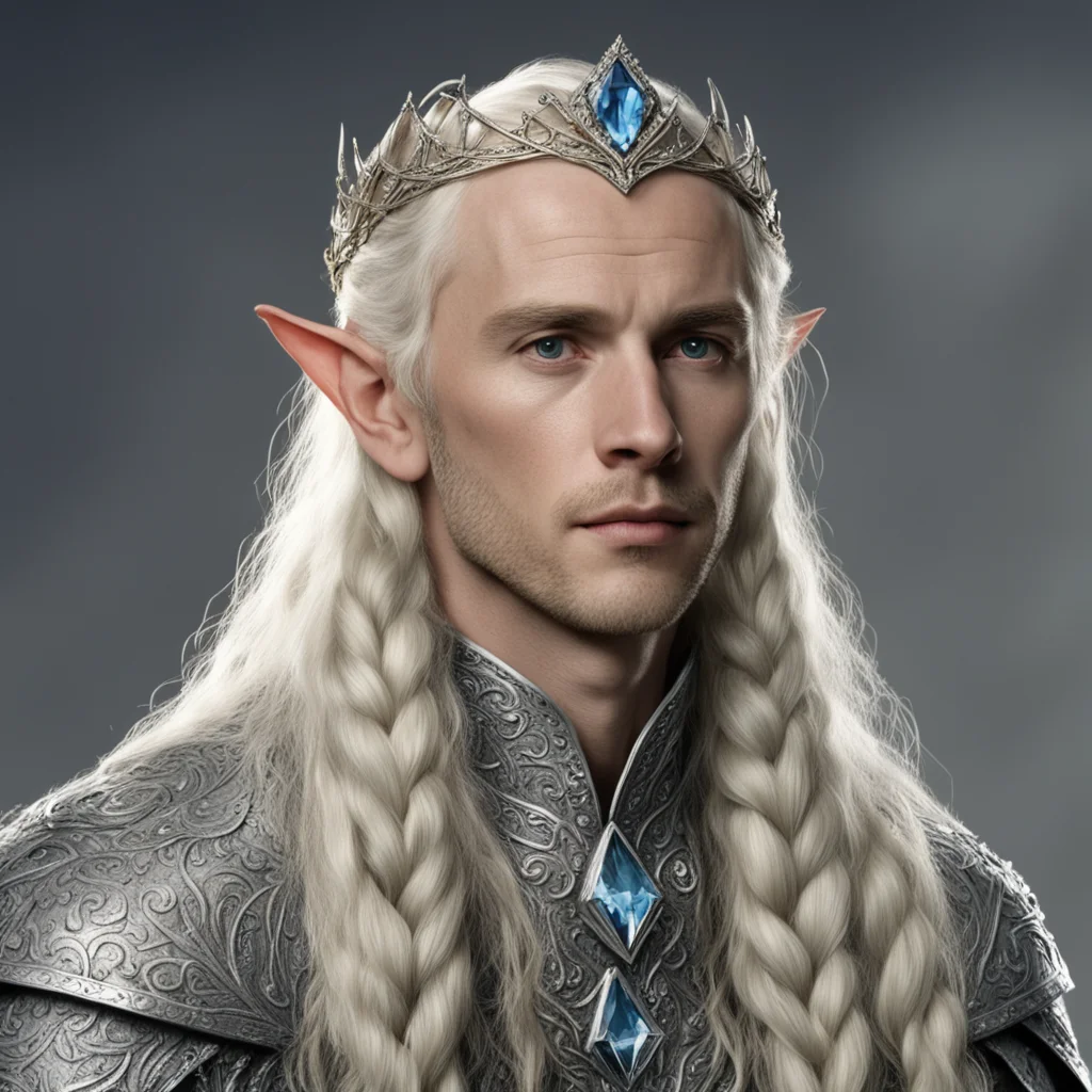 aitolkien king amroth with blond hair and braids wearing silver serpentine elvish circlet encrusted with diamonds with large center diamond  amazing awesome portrait 2