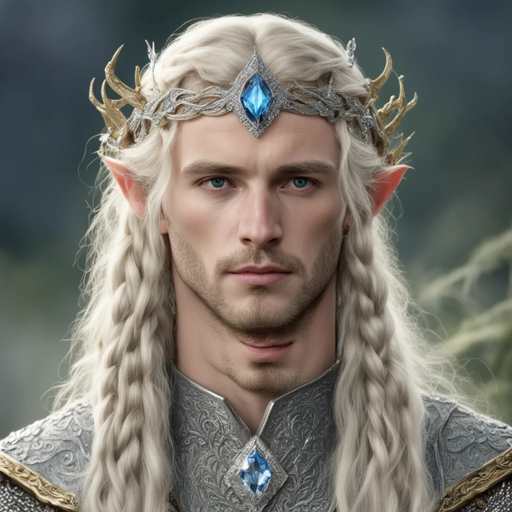 aitolkien king amroth with blond hair and braids wearing silver serpentine elvish circlet encrusted with diamonds with large center diamond confident engaging wow artstation art 3