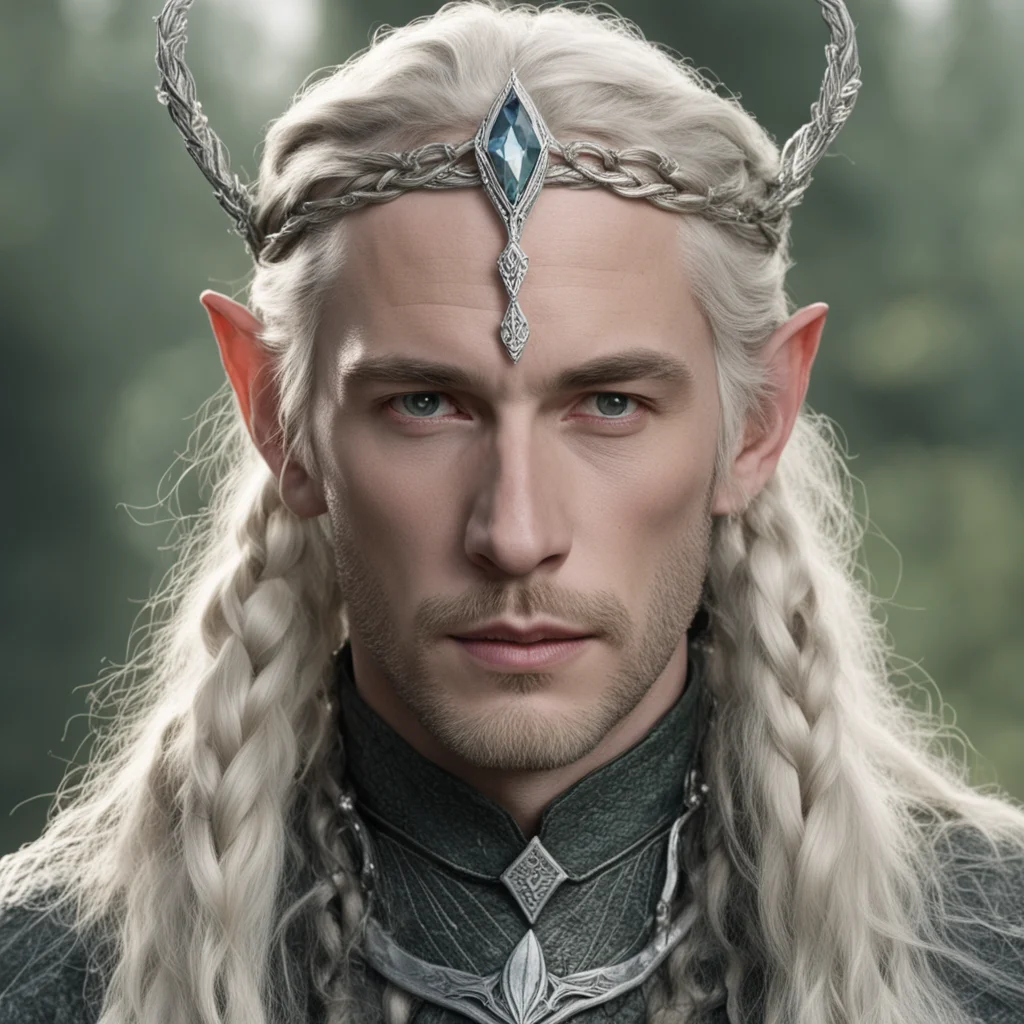 aitolkien king amroth with blond hair and braids wearing silver serpentine sindarin elvish circlet with large center diamond amazing awesome portrait 2