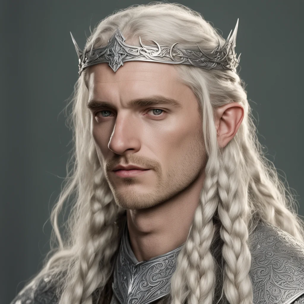 aitolkien king amroth with blond hair and braids wearing silver sindarin elvish circlet with center diamond amazing awesome portrait 2