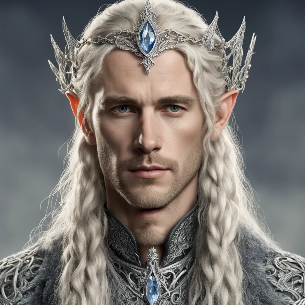 aitolkien king amroth with blond hair and braids wearing silver vines encrusted with diamonds forming a silver elvish circlet with large center diamond  confident engaging wow artstation art 3