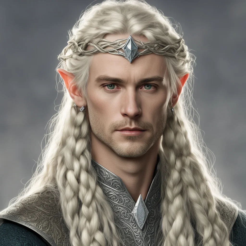 aitolkien king amroth with blond hair and braids wearing small silver serpentine elvish circlet with large center diamond amazing awesome portrait 2