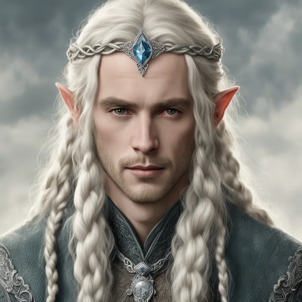 aitolkien king amroth with blond hair and braids wearing small silver serpentine elvish circlet with large center diamond confident engaging wow artstation art 3