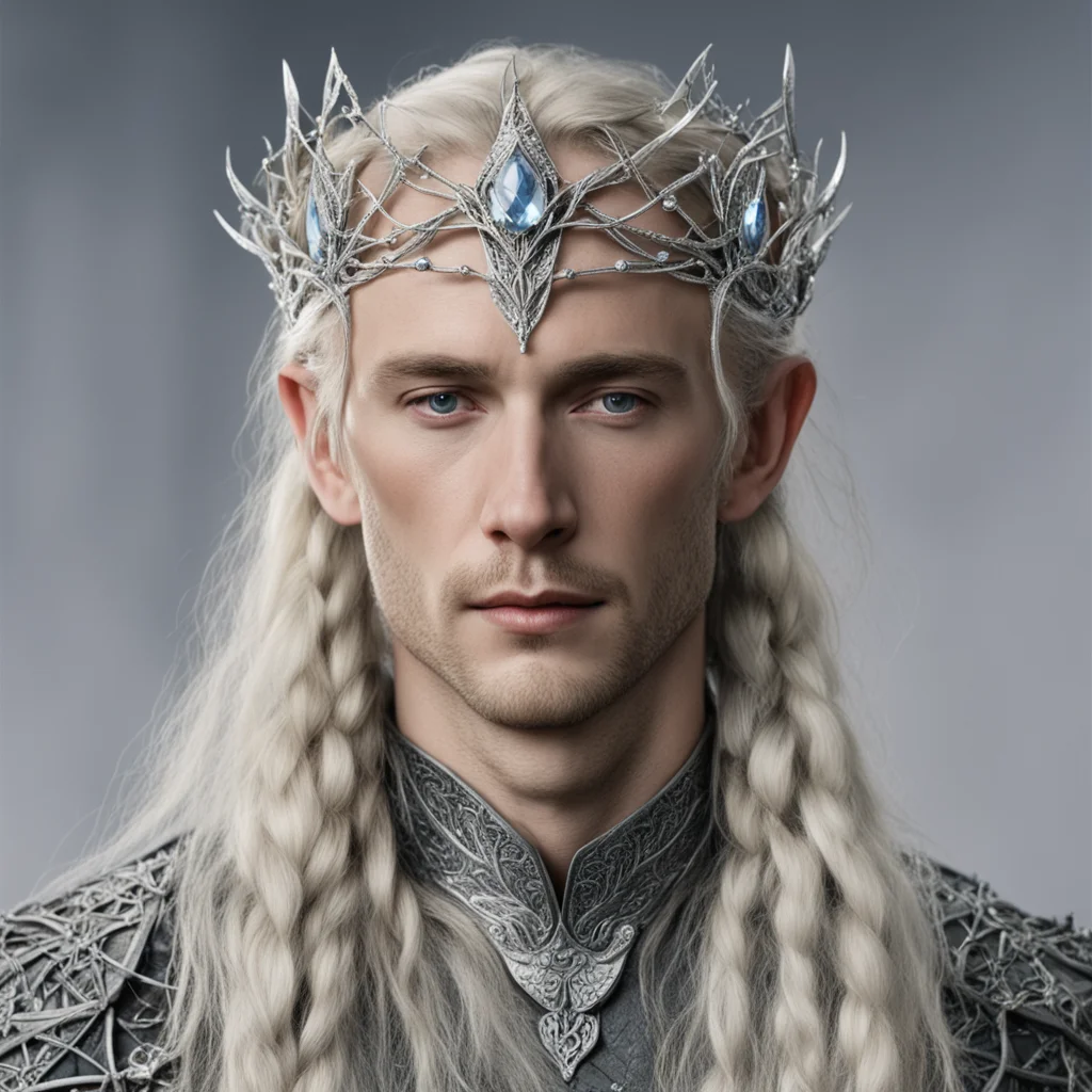 tolkien king amroth with blond hair and braids with silver twigs encrusted with diamonds to form a silver sindarin elvish circlet with large center diamond  good looking trending fantastic 1