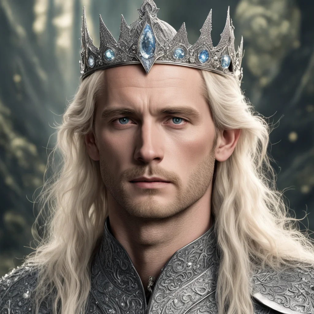 aitolkien king amroth with blond hair wearing silver elven coronet with diamonds good looking trending fantastic 1