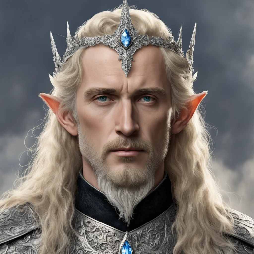 aitolkien king amroth with blond hair wearing silver elven coronet with diamonds