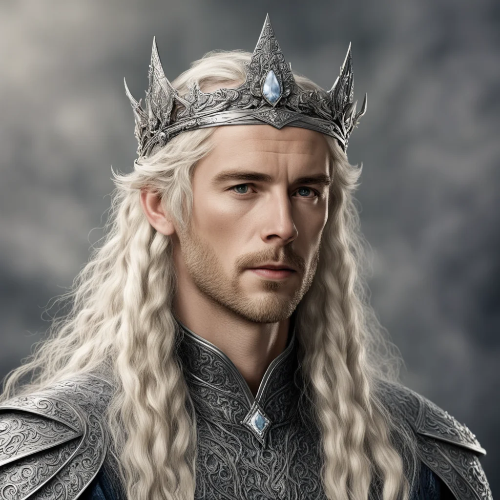tolkien king amroth with blond hair with braids wearing silver elven coronet with diamonds amazing awesome portrait 2