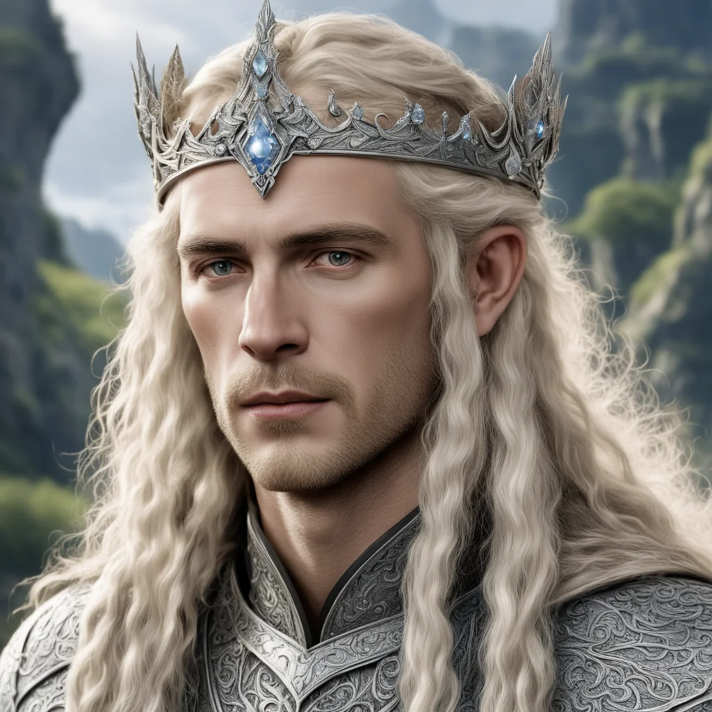 tolkien king amroth with blond hair with braids wearing silver elven coronet with diamonds good looking trending fantastic 1