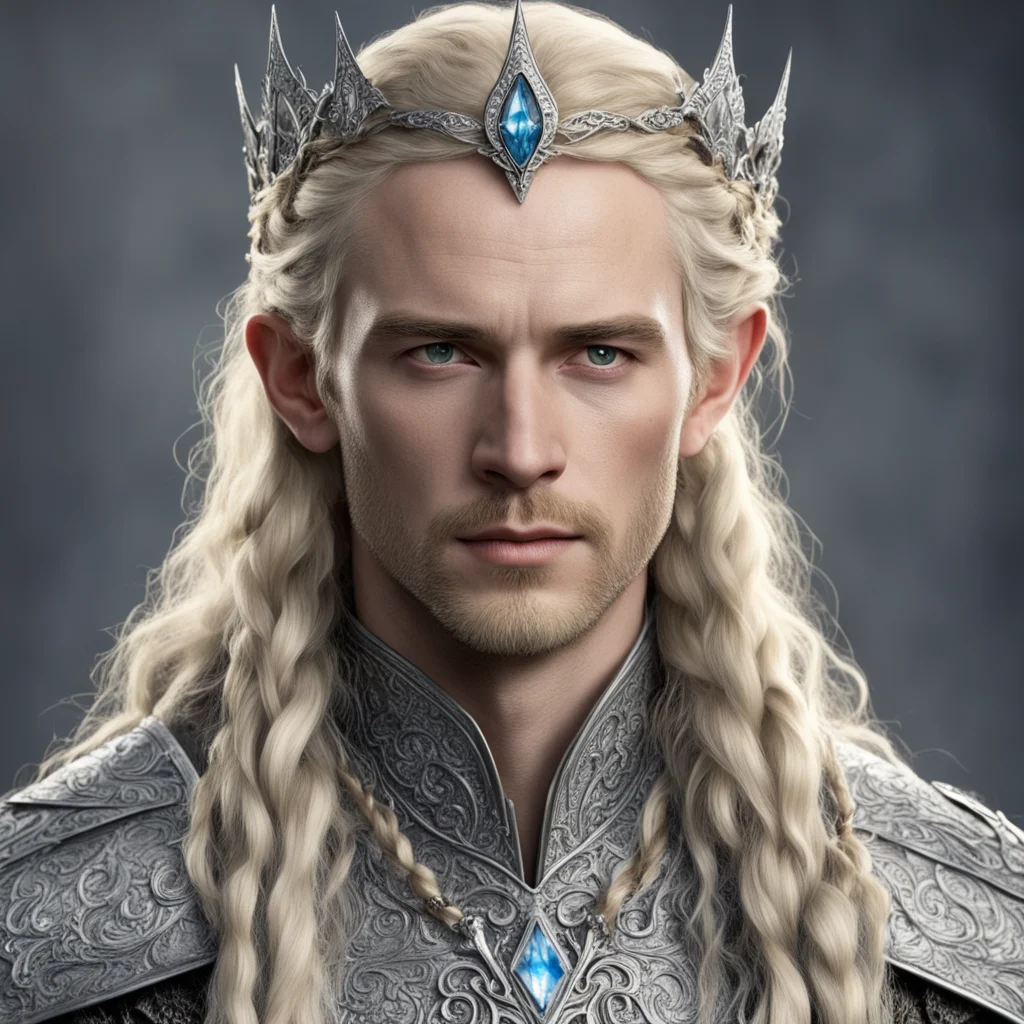 tolkien king amroth with blond hair with braids wearing silver elven coronet with diamonds