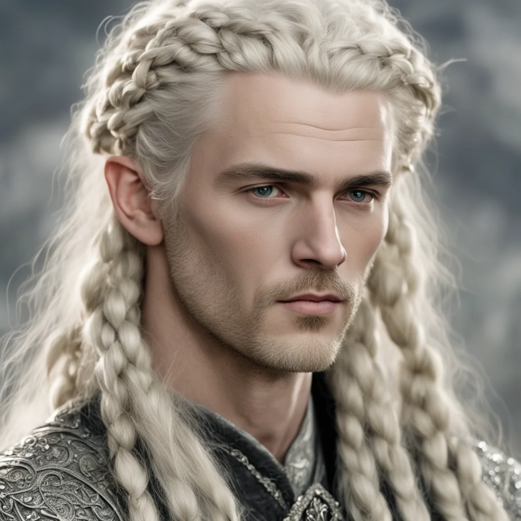 tolkien king amroth with blond hair with braids wearing silver elven hair pins with diamonds