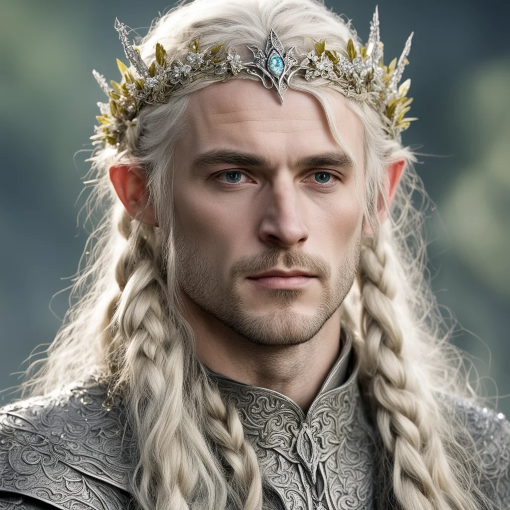 aitolkien king amroth with blond hair with braids wearing silver flower elvish circlet encrusted with diamonds amazing awesome portrait 2