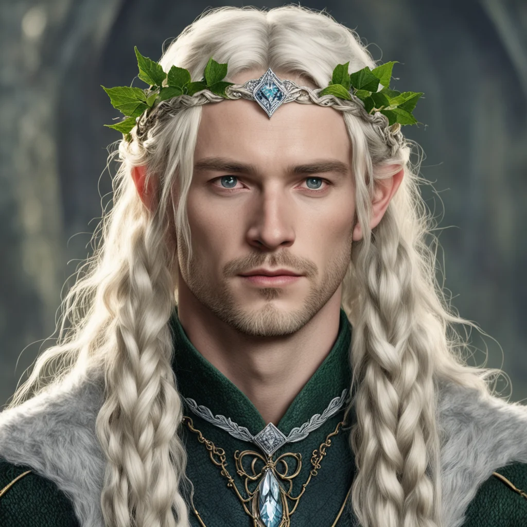 aitolkien king amroth with blond hair with braids wearing silver holly leaf with diamond berry elvish circlet with large center diamond confident engaging wow artstation art 3