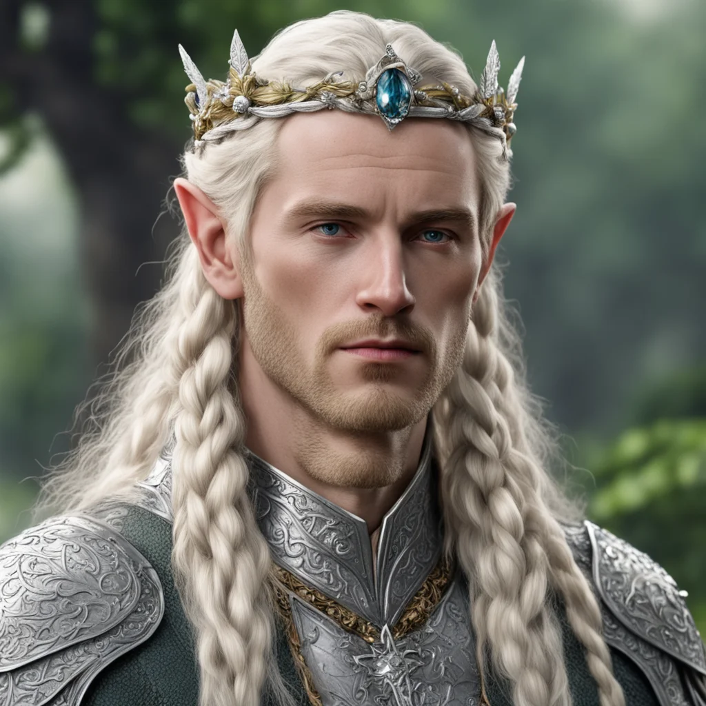 aitolkien king amroth with blond hair with braids wearing silver leaf with silver berry elven circlet with diamonds amazing awesome portrait 2