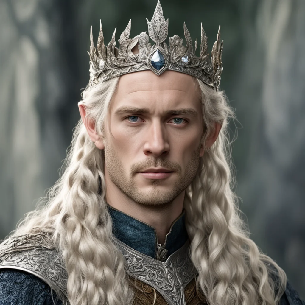 aitolkien king amroth with blond hair with braids wearing silver oak leaf elvish circlet encrusted with diamonds amazing awesome portrait 2