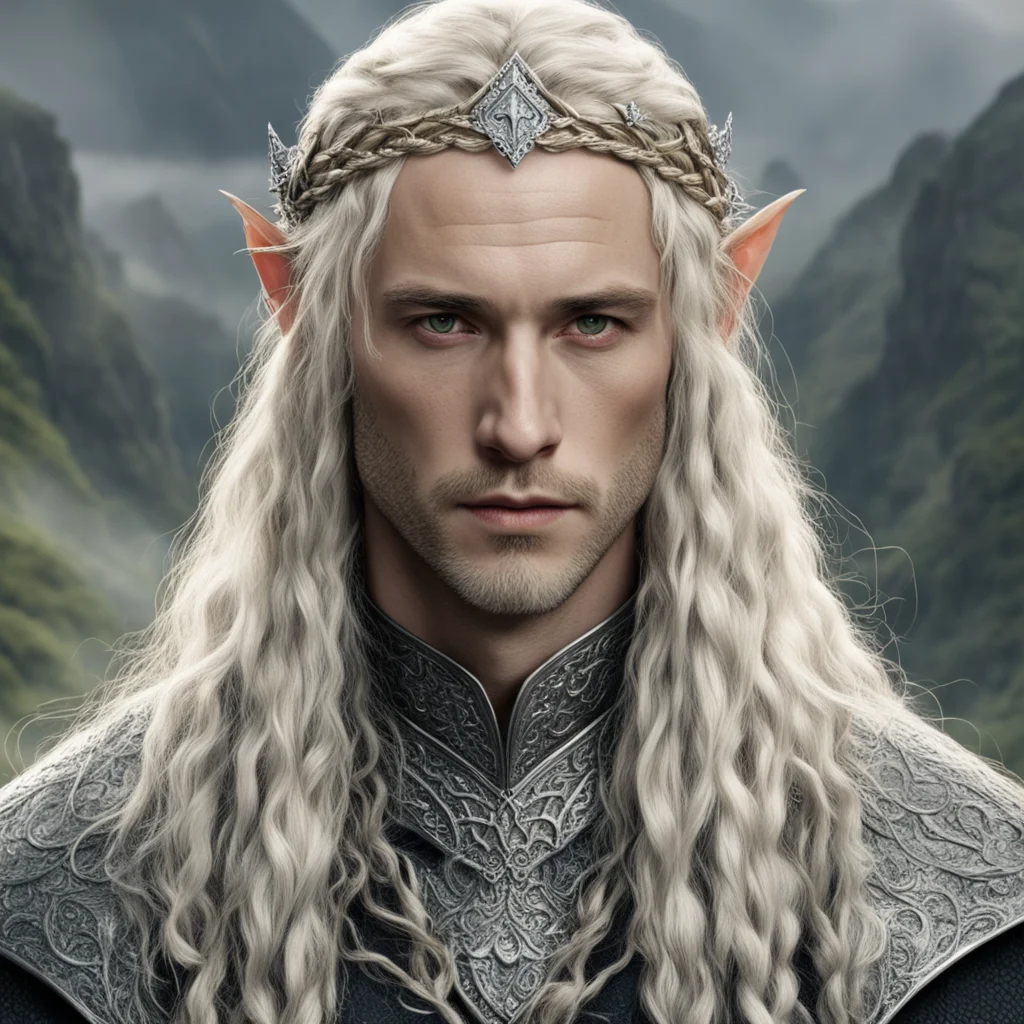 aitolkien king amroth with blond hair with braids wearing silver serpentine elvish circlet encrusted with diamonds amazing awesome portrait 2