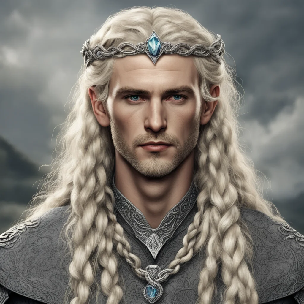 tolkien king amroth with blond hair with braids wearing silver serpents intertwined circlet with diamonds amazing awesome portrait 2
