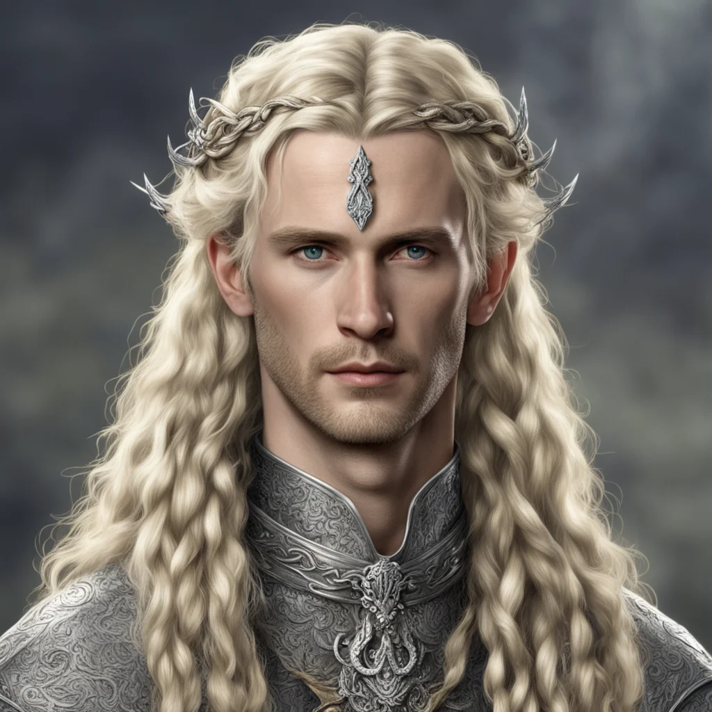 aitolkien king amroth with blond hair with braids wearing silver serpents intertwined circlet with diamonds confident engaging wow artstation art 3