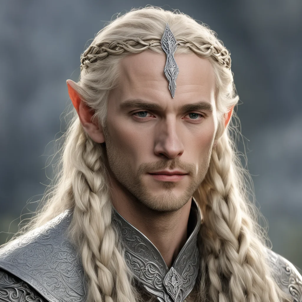 aitolkien king amroth with blond hair with braids wearing silver sindarin elvish circlet with diamonds amazing awesome portrait 2