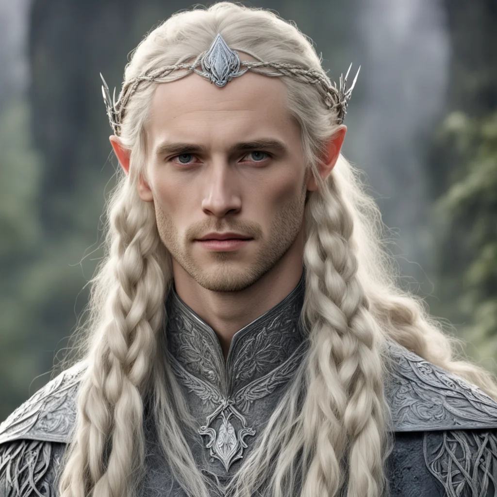 aitolkien king amroth with blond hair with braids wearing silver sindarin elvish circlet with diamonds good looking trending fantastic 1