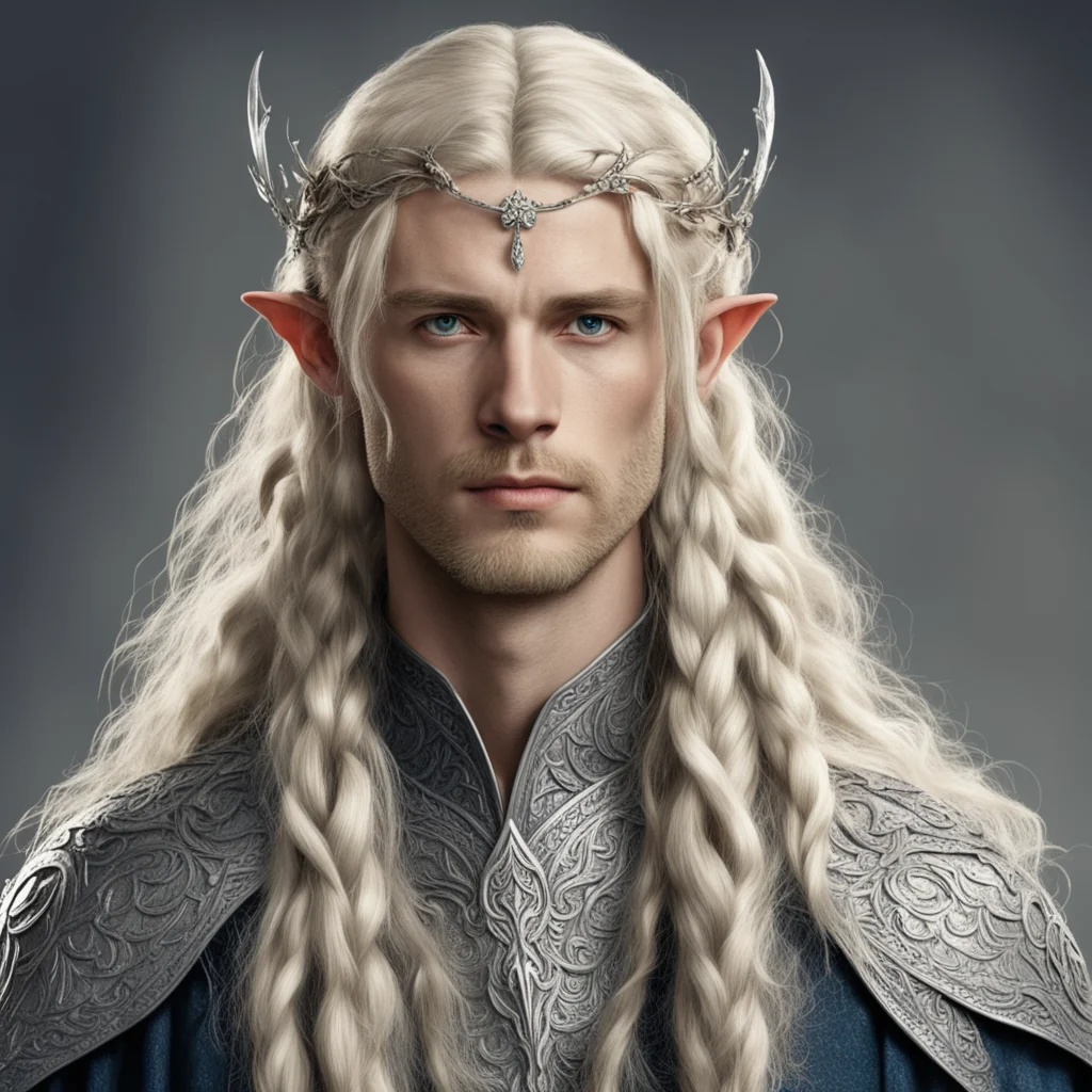 tolkien king amroth with blond hair with braids wearing silver sindarin elvish circlet with diamonds