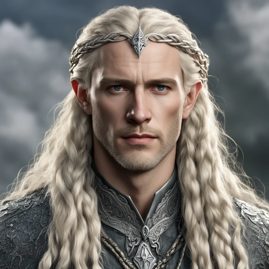 aitolkien king amroth with blond hair with braids wearing silver snake elven circlet with diamonds amazing awesome portrait 2