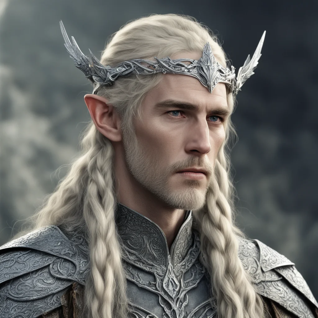 aitolkien king amroth with blond hair with braids wearing silver wood elf circlet encrusted with diamonds amazing awesome portrait 2