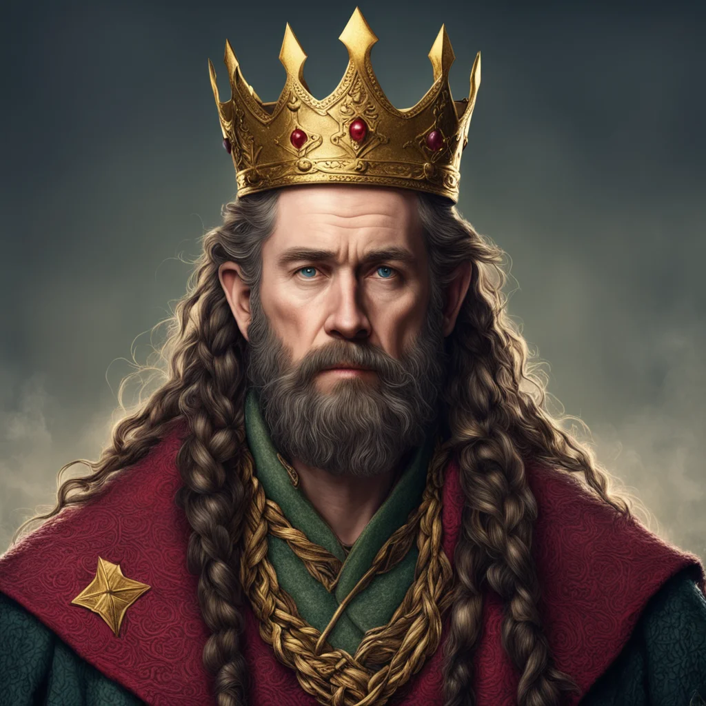aitolkien king durin with brown hair with braided beard wearing golden dwarvish crown with star rubies amazing awesome portrait 2