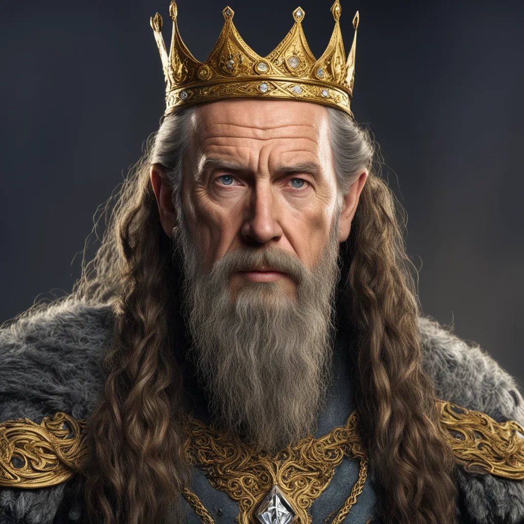 aitolkien king durin with brown hair with braided beard with golden crown with diamonds confident engaging wow artstation art 3