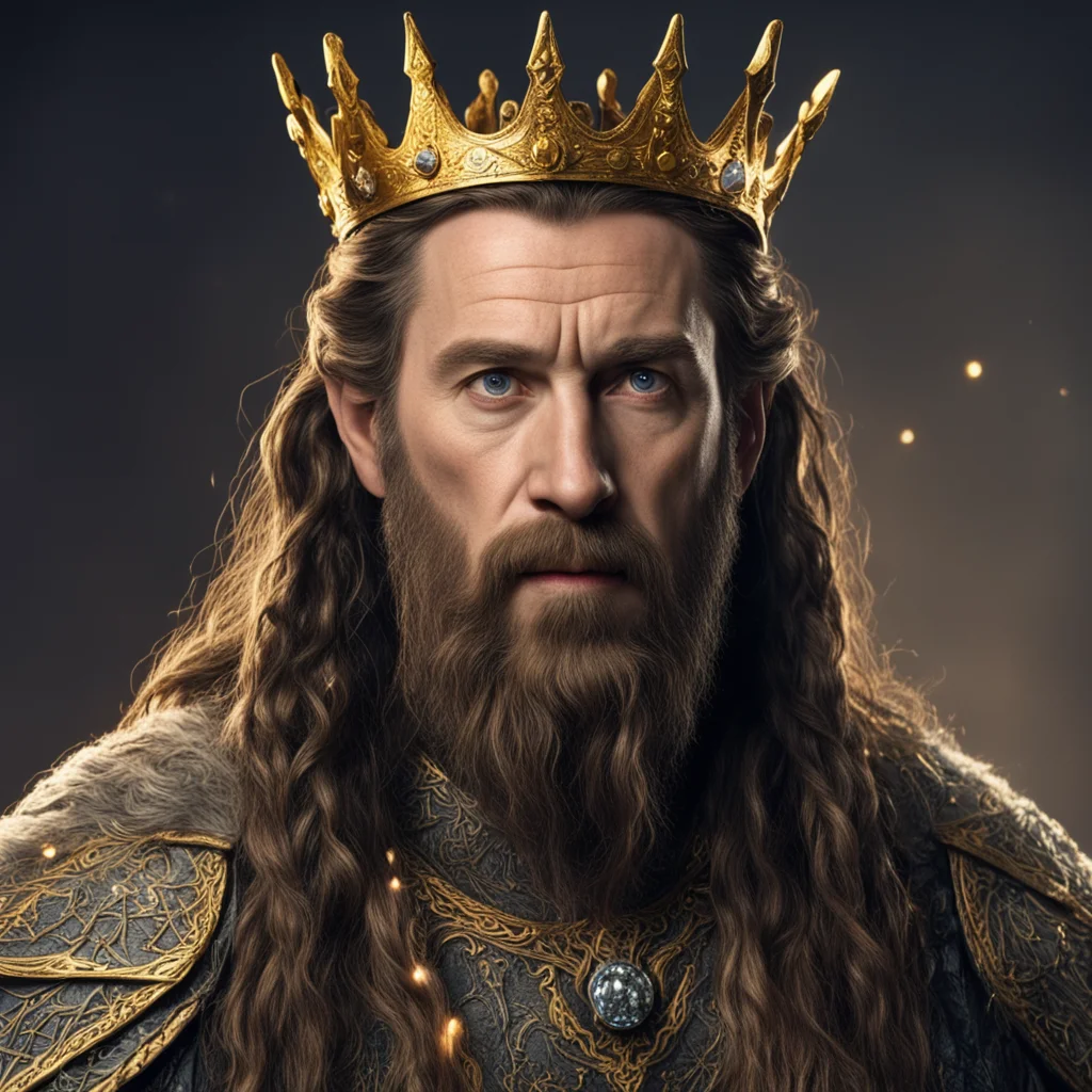 aitolkien king durin with brown hair with braided beard with golden crown with diamonds good looking trending fantastic 1