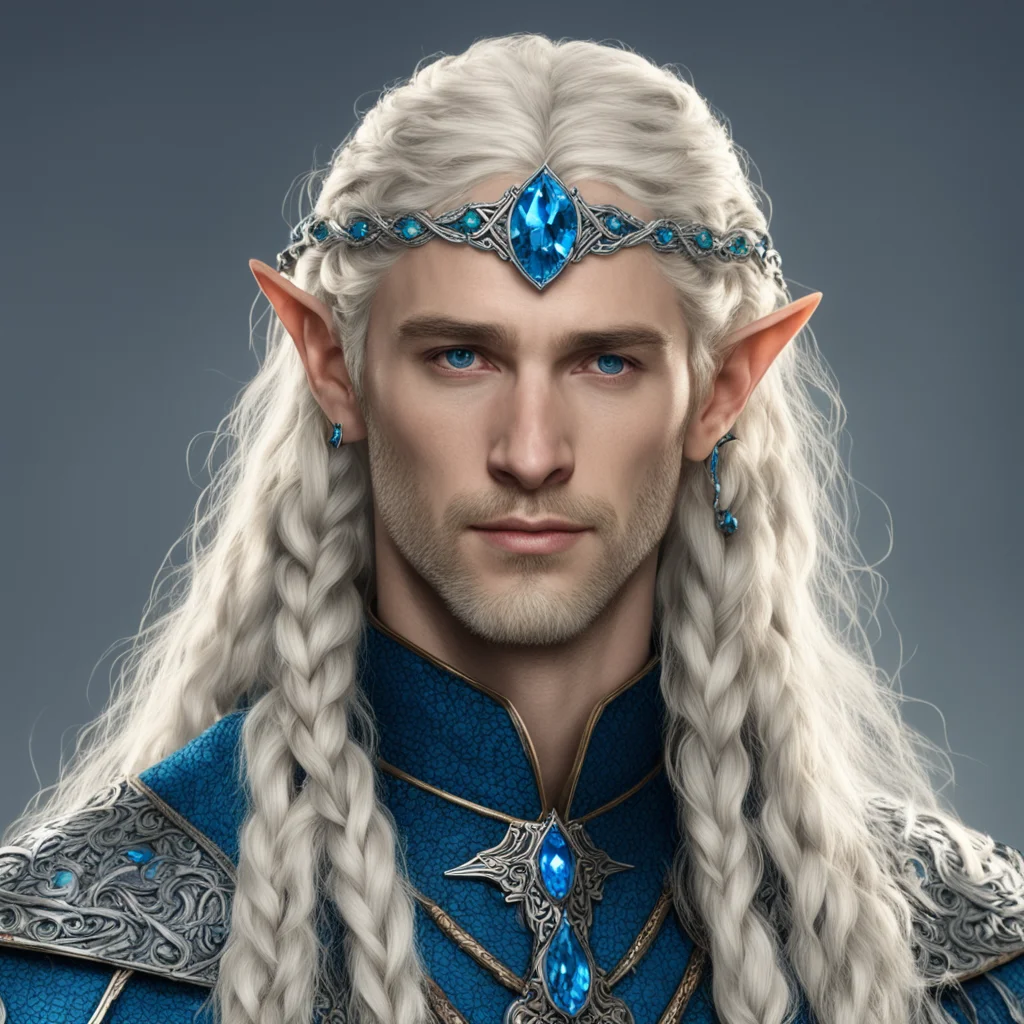 aitolkien king finarfin with blond hair with braids wearing silver noldoran elvish circlet with blue diamonds amazing awesome portrait 2