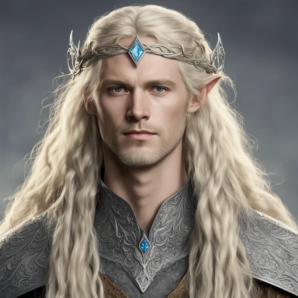 aitolkien king finarfin with blond hair with braids wearing silver noldoran elvish circlet with diamonds amazing awesome portrait 2