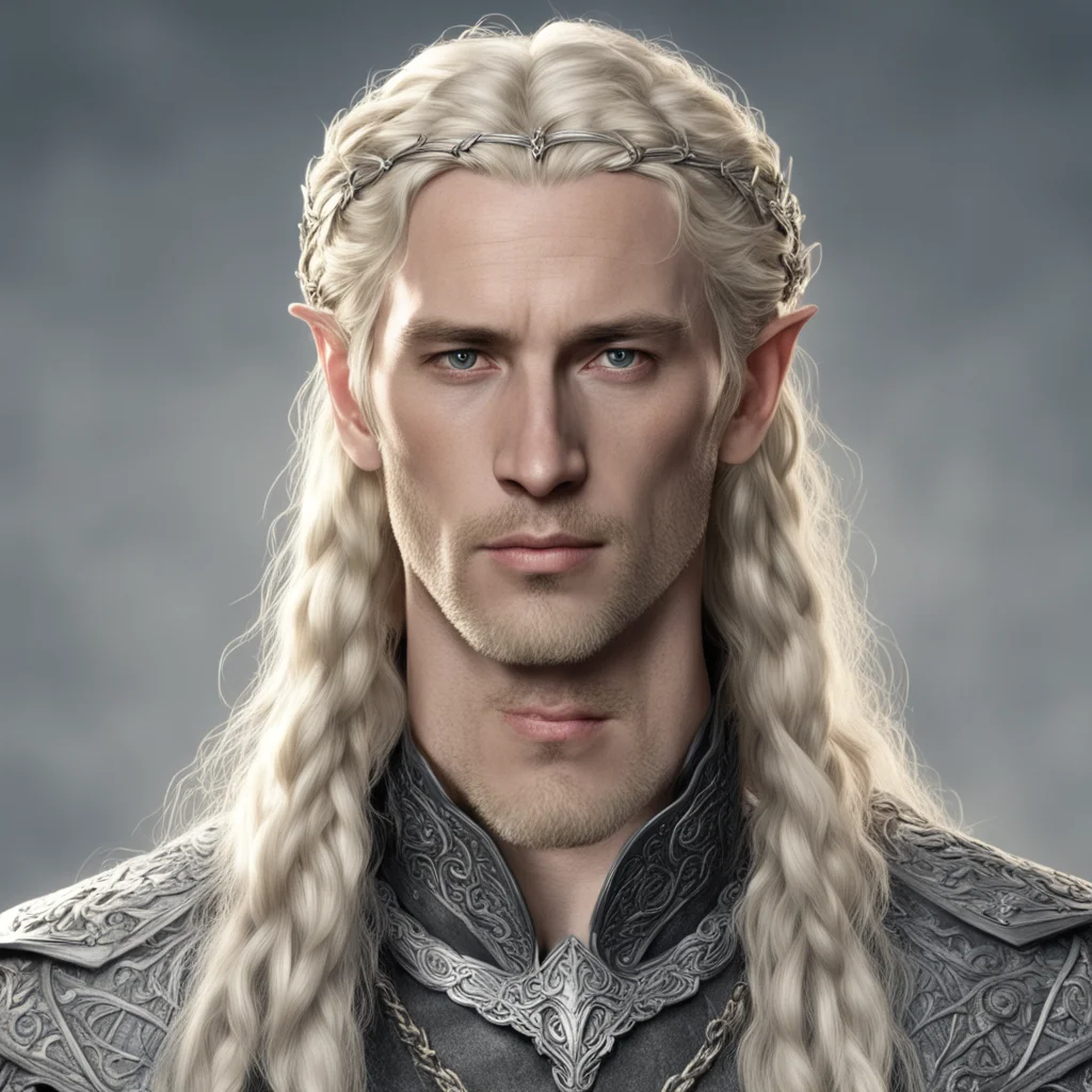 aitolkien king finarfin with blond hair with braids wearing silver noldoran elvish circlet with diamonds