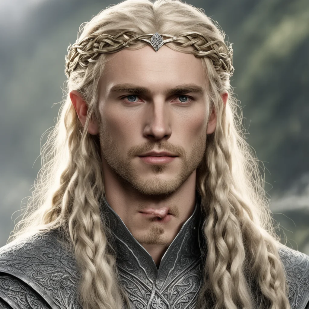 tolkien king finrod with blond hair with braids wearing silver noldoran elvish circlet with diamonds amazing awesome portrait 2