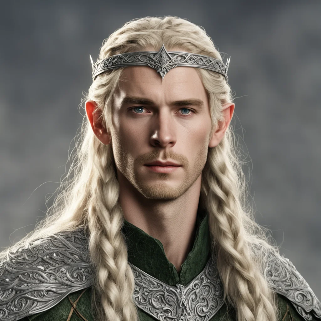 aitolkien king finrod with blond hair with braids wearing silver noldoran elvish circlet with diamonds good looking trending fantastic 1