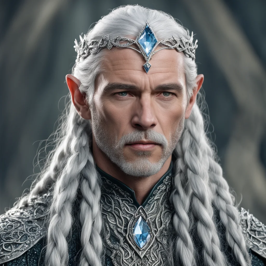 aitolkien king gil galad with silver hair and braids wearing silver serpentine elvish circlet encrusted with diamonds with large center diamond  amazing awesome portrait 2