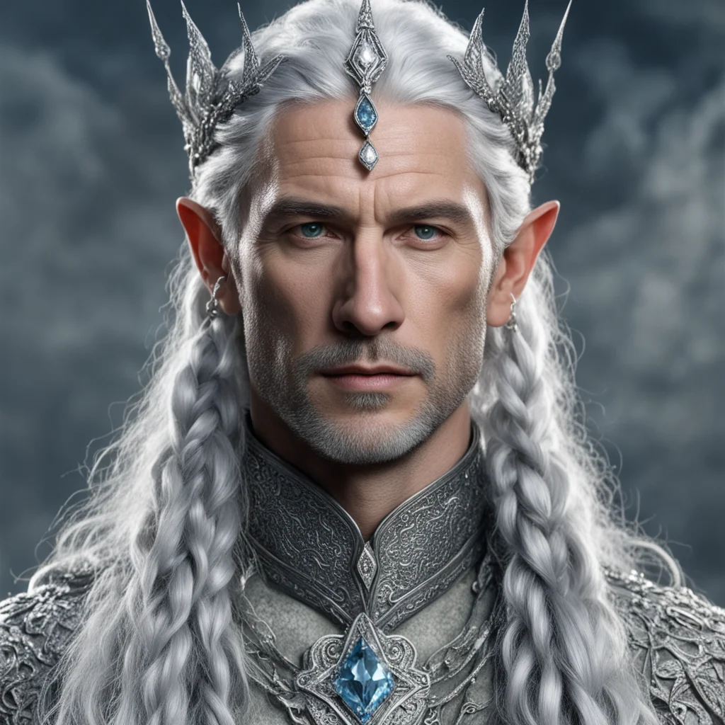 aitolkien king gil galad with silver hair and braids wearing silver serpentine elvish circlet encrusted with diamonds with large center diamond  confident engaging wow artstation art 3