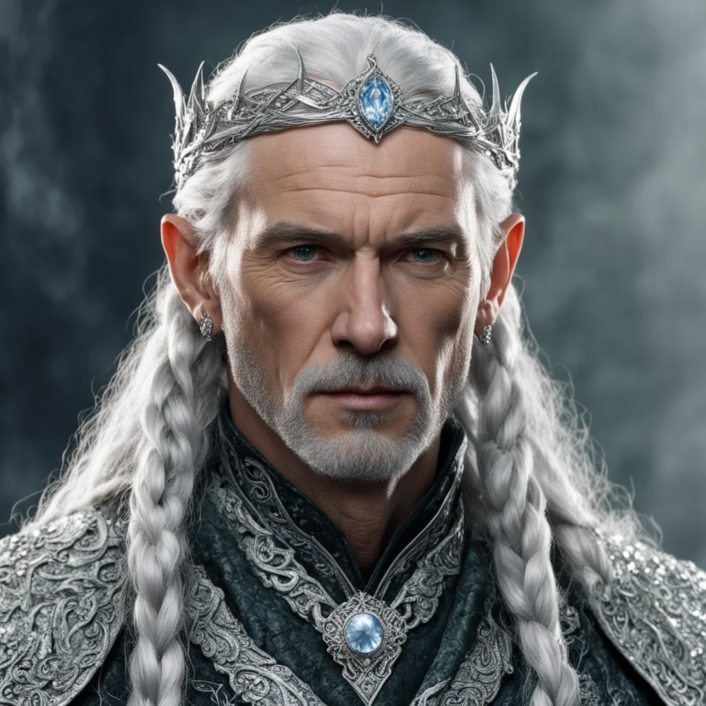tolkien king gil galad with silver hair and braids wearing silver serpentine elvish circlet encrusted with diamonds with large center diamond  good looking trending fantastic 1