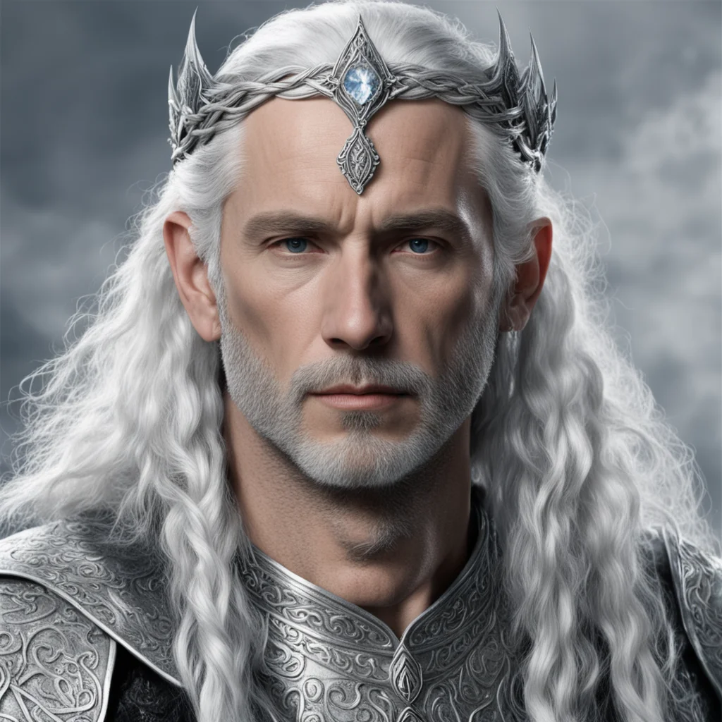 aitolkien king gil galad with silver hair with braids wearing silver noldoran elvish circlet with diamonds amazing awesome portrait 2