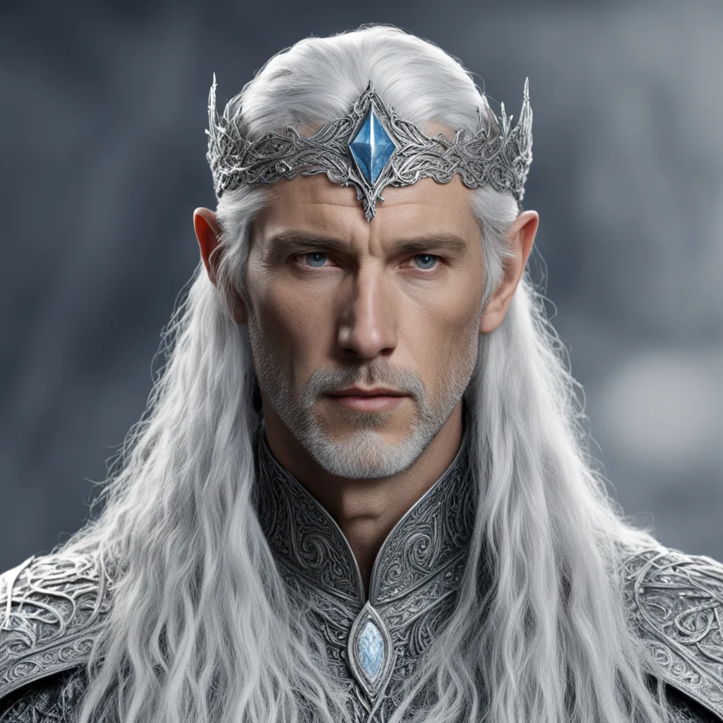aitolkien king gil galad with silver hair with braids wearing silver noldoran elvish circlet with diamonds confident engaging wow artstation art 3