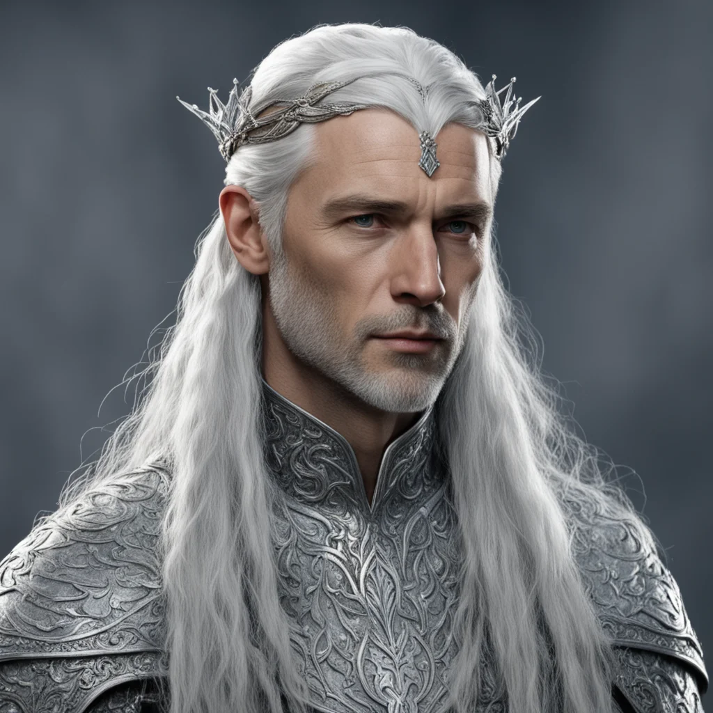 aitolkien king gil galad with silver hair with braids wearing silver noldoran elvish circlet with diamonds good looking trending fantastic 1