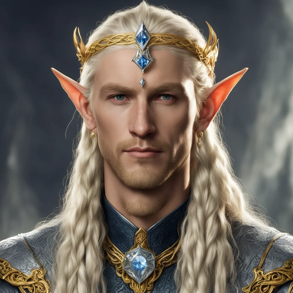 aitolkien king ingwe male elf with blond hair and braids with gold and silver elvish circlet with diamonds and large center diamond confident engaging wow artstation art 3