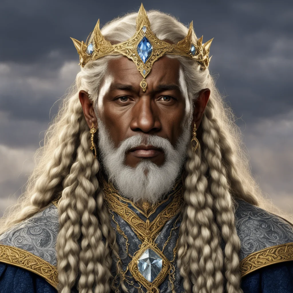 aitolkien king ingwe with golden hair and braids wearing gold and silver elvish circlet with diamonds with large center diamond amazing awesome portrait 2