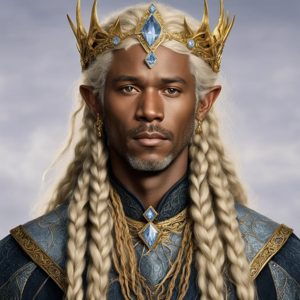 aitolkien king ingwe with golden hair and braids wearing gold and silver elvish circlet with diamonds with large center diamond confident engaging wow artstation art 3