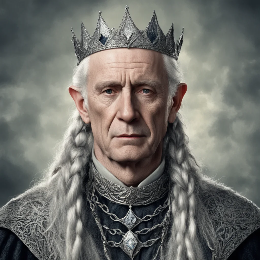 tolkien king olwe with braids wearing elvish silver circlet with diamonds good looking trending fantastic 1