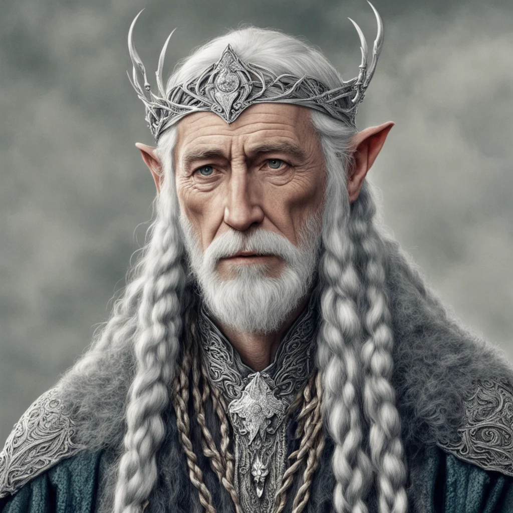 aitolkien king olwe with braids wearing silver elven circlet with diamonds amazing awesome portrait 2