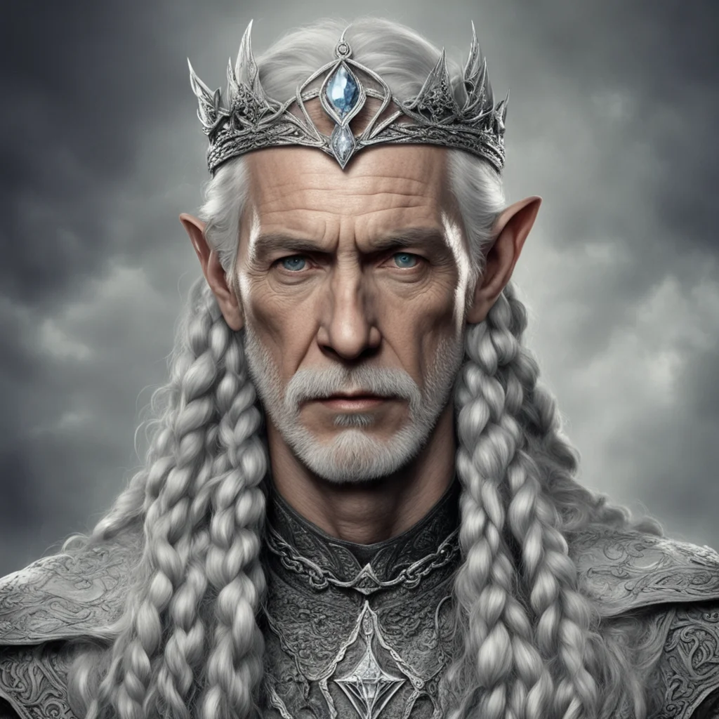 tolkien king olwe with braids wearing silver elven circlet with diamonds good looking trending fantastic 1