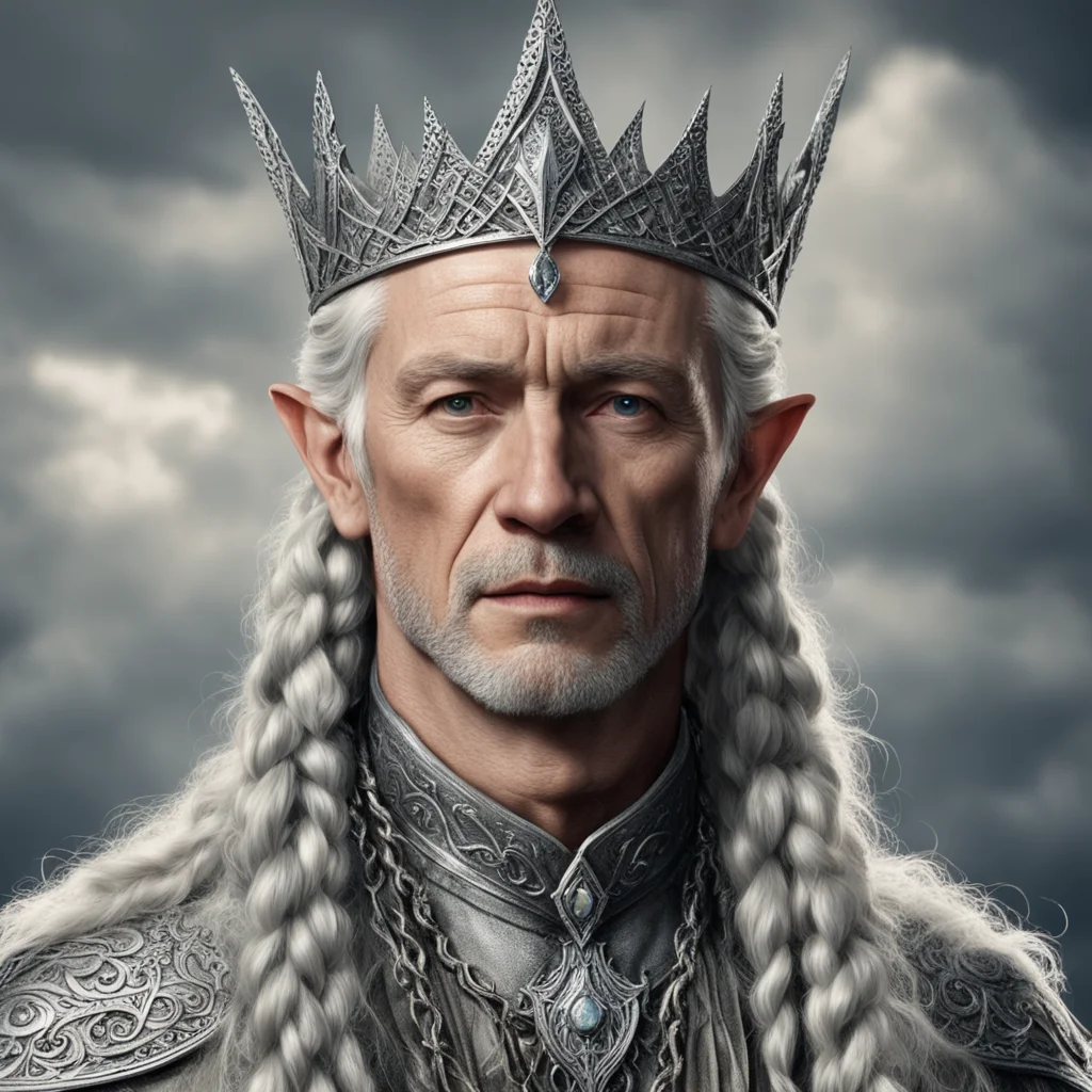 aitolkien king olwe with braids wearing silver elven circlet with diamonds